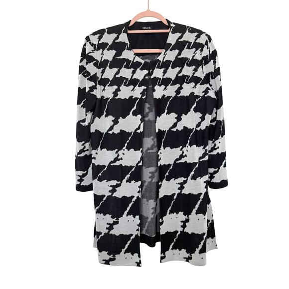 Misook Houndstooth Open‎ Front 3/4 Sleeve Cardigan Black White Size Large - Picture 1 of 7